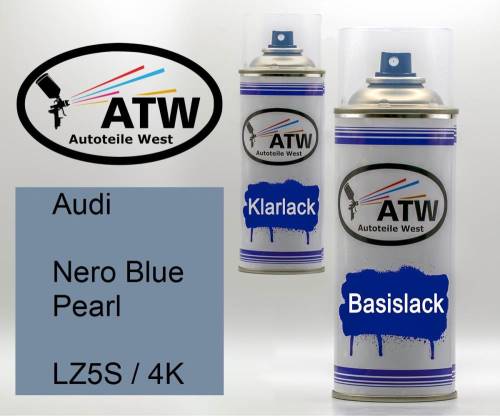 Audi, Nero Blue Pearl, LZ5S / 4K: 400ml Sprühdose + 400ml Klarlack - Set, von ATW Autoteile West.